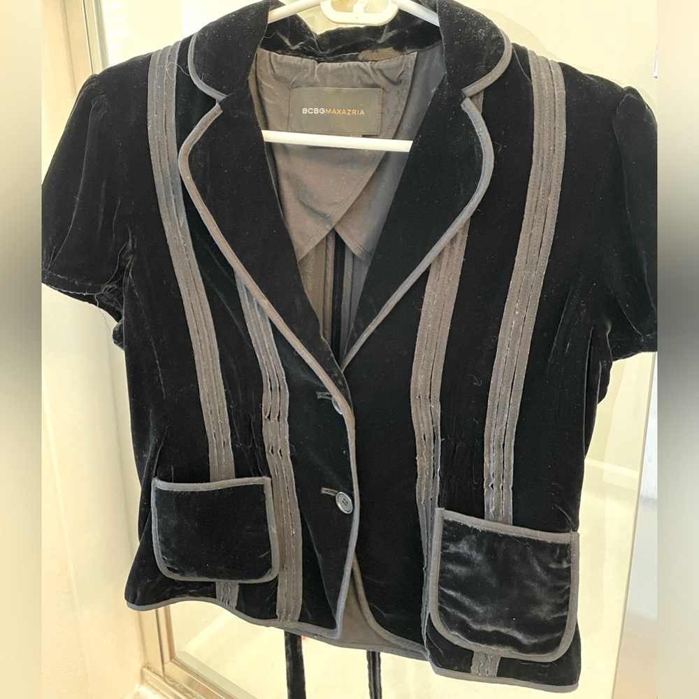 BCBG velvet, black blouse.